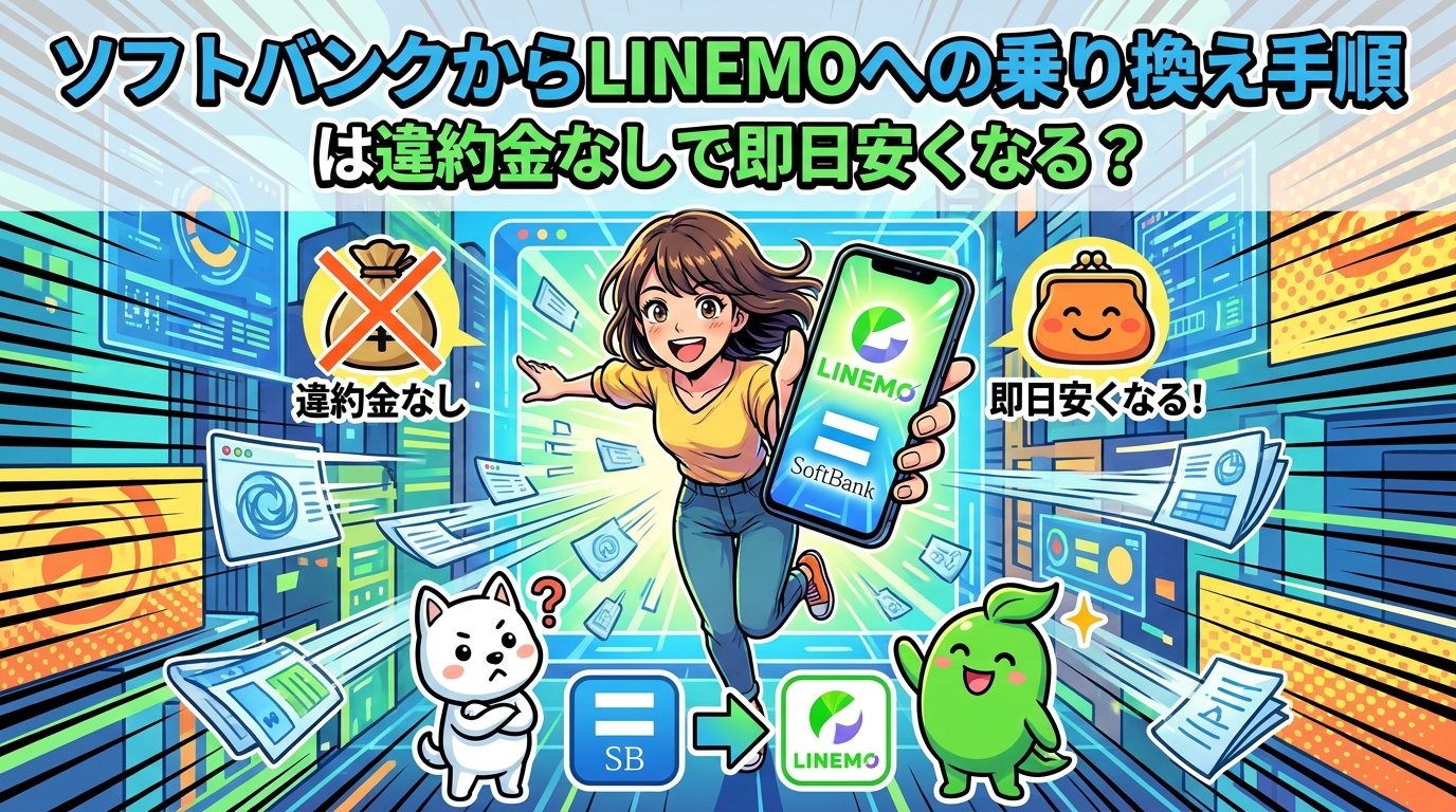 ソフトバンクからLINEMOへの乗り換え手順は違約金なしで即日安くなる？