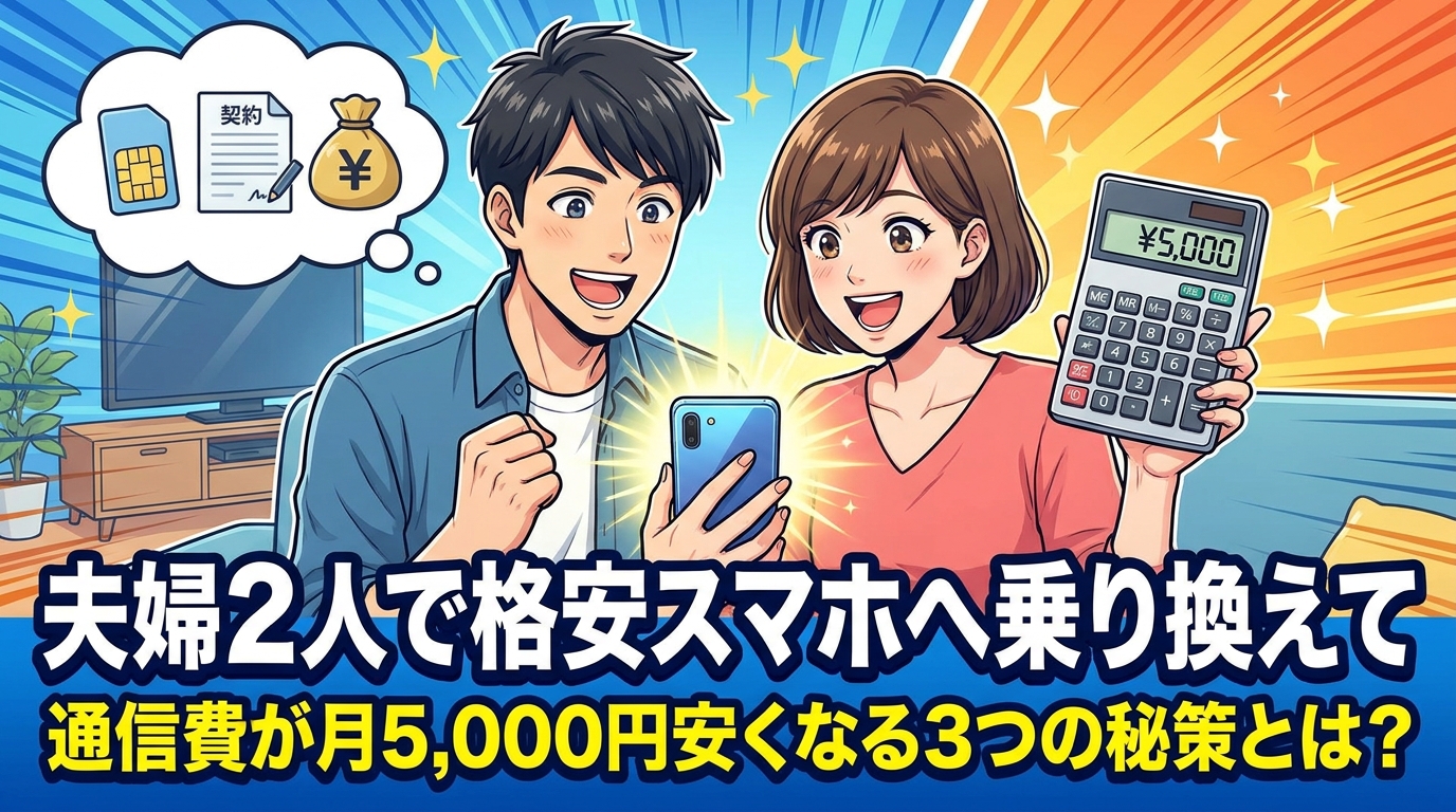 夫婦2人で格安スマホへ乗り換えて通信費が月5,000円安くなる3つの秘策とは？